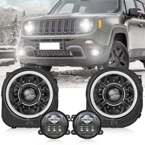 9inch LED Halo Headlights +LED Fog Lights Assembly For Jeep Renegade 2015-2018 - Picture 1 of 12