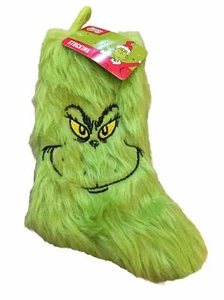 Dr. Seuss Grinch Furry Fuzzy Christmas Stocking Green Holiday Decor 9.5" Inch - Picture 1 of 7
