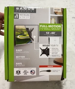 New Sanus Viewpoint Full-Motion TV Mount for 13"- 40” Up To 50lbs With 6.5’ HDMI - Picture 1 of 9