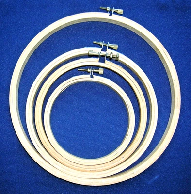 4 Vintage Wood Embroidery Needlepoint Hoops Brass Hardware, 8",6",5",4" - Image 1 of 3