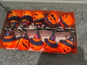 Halloween Pumpkin Blow Mold 10 Vintage String Lights Plug In Electric - Picture 1 of 7