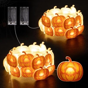 2 Packungen Geist Gesicht Kürbis Lichterkette, 7 Fuß 20 LED Silberdraht Halloween - Bild 1 von 7