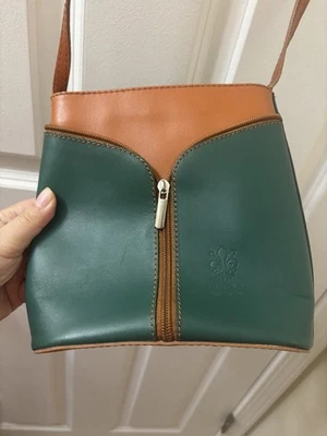 Green BROWN Leather Purse Vera Pelle Italian Crossbody Handbag - Image 1 of 4