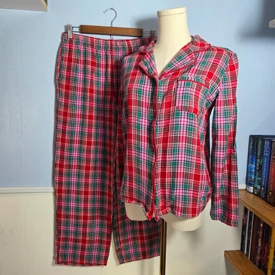 Jaclyn New York Pink Green Red Metallic Button Up Longsleeve Holiday Pajama Set - Image 1 of 4