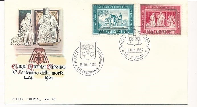 D222557 German Cardinal Nicolaus Cusanus FDC Vatican City 1964 - Image 1 of 1