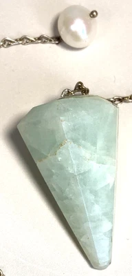 Faceted Aquamarine Pendulum with Pearl end bead for Divination and Dowsing NOS - Image 1 of 3