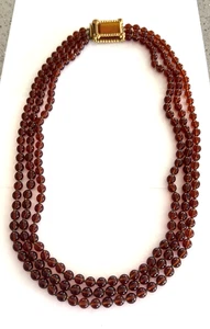 Original by Robert 3-strand Amber Glass Bead Haskell Style Necklace Jewel Clasp - Picture 1 of 8