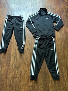 Adidas Size 4 Kids 3 Piece Classic Black Track Suit Full Zip Jacket &  2 Pants - Picture 1 of 7