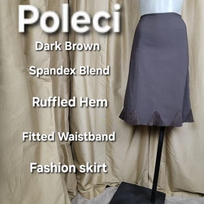 Poleci Dark Brown Ruffled Hen Strecth Skirt Size 2 - Image 1 of 4