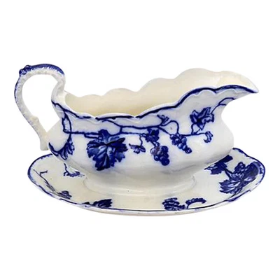 Flow Blue Grapevine Warwick Gravy Boat - Image 1 of 4