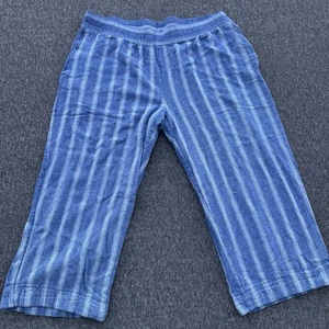 Pantalone donna Old Navy vita alta misto lino gamba larga XL blu a righe comodo - Foto 1 di 11