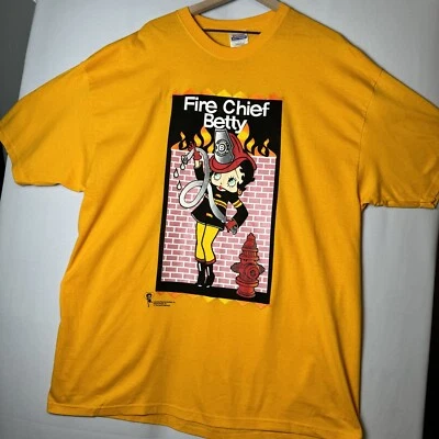 Vintage 90s Betty Boop Fire Chief Tee Shirt 2XL Firefighter Single Stitch A227 - Image 1 of 3