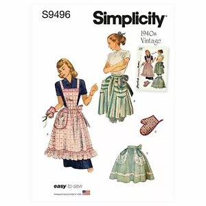 SIMPLICITY 9496 MISSES VINTAGE 1940's APRONS Sewing pattern ONE SIZE Skill: EASY - Picture 1 of 8