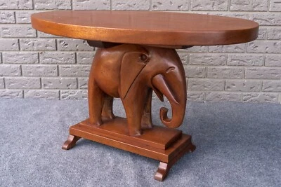 Vintage 1940s Nigerian Hand Carved Mahogany Elephant Bases End Table Stool - 21" - Image 1 of 4