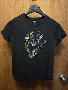 Old Navy T-shirt Groovy Hand Black Size Medium - Picture 1 of 4
