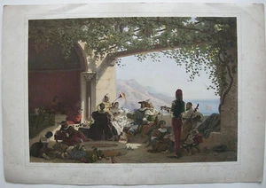 Siesta villa Ravello Amalfi Italia Orig Farblithografie 1840 Stroobant Hess - Picture 1 of 5