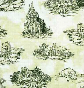 Wolf Song Scenic Wolves Nature Toile Green Coordinate Fabric By the FQ - 1/4 YD - Picture 1 of 9