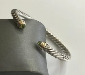 DAVID YURMAN PERIDOT 14K & STERLING SILVER CLASSIC CABLE 5MM CUFF BRACELET 6" - Picture 1 of 5