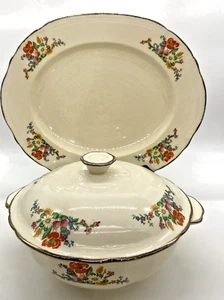 Set of 2 Alfred Meakin Royal Marigold Covered Vegetable Dish and Serving Platter - Picture 1 of 21