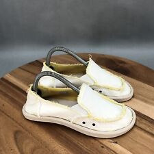 Sanuk Sidewalk Surfer Casual Loafer Shoes Boys 1 White Canvas Slip On Low Top