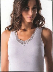 CANOTTA INTIMA SPALLA LARGA DONNA PURO COTONE PIZZO MARCA MORETTA ART. 1308 - Picture 1 of 3