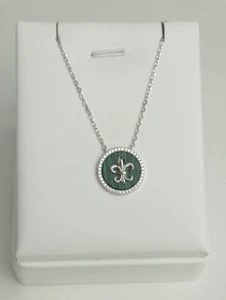 925 Silver Fleur De Lis A Royal Symbol’s Necklace CZ Sterling Silver 18" - Picture 1 of 8