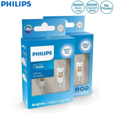 Philips UltinonPro6000 LED T10 W5W 4000K 6000K White Car Interior Lamp Turn Bulb - Image 1 of 4