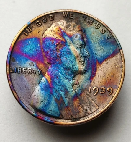 1939 wheat penny rainbow toning us  Lincoln cent coin #333 Cover