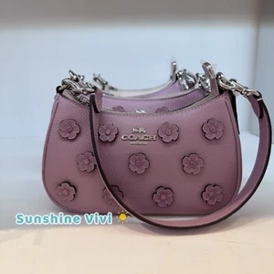 NWT Coach Teri Mini Crossbody Bag With Floral Applique CAJ98 Silver/Lilac - Picture 1 of 12