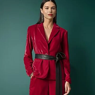 Worthington Luxury Red Velvet Single Button Blazer with Faux Leather Belt NWT L - Image 1 of 4