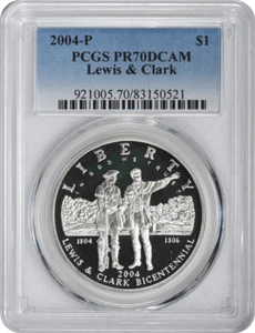 2004-P Lewis & Clark Silver Commemorative Dollar PR69DCAM PCGS Proof 70 Deep Cam - Picture 1 of 2