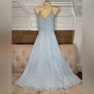 Jenny Yoo Bridesmaids Prom Dress Pale Blue Lined Chiffon Ruffle Neckline Sz 4 - Picture 1 of 13