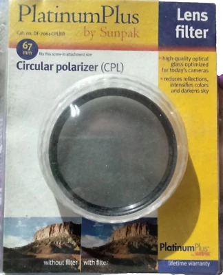 SUNPAK 67mm CIRCULAR Polarizing filter / Polarizer / CPL Camera Lens - Image 1 of 4