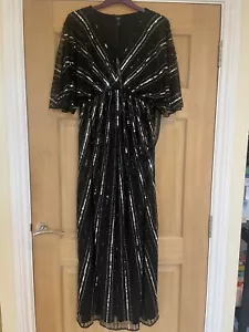 River Island black Sequin maxi Evening Dress Size 8 small Prom Wedding Gown New - Picture 1 of 5