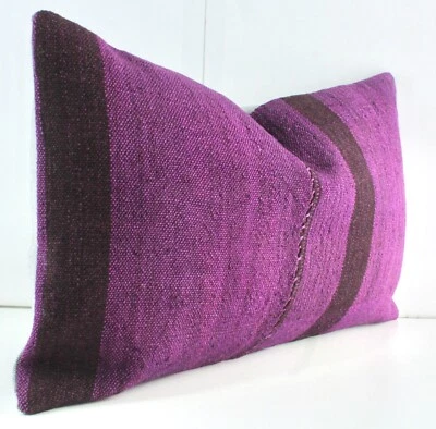 Funda de almohada lumbar decorativa púrpura Kilim turco 12x20 cojín Kilim púrpura Foto 1 de 4
