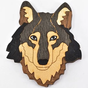 Northwoods Naturholz Wolfskopf Büste Intarsien Magnet - Bild 1 von 2