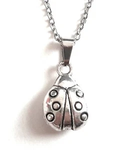 New Antique Silver Ladybug Charm Pendant Necklace 16 or 18" Chain w/ Advice Card - Picture 1 of 6