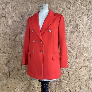 Womens Vintage Burberry Blazer UK 10 Red Wool Double Breasted Jacket Lined 90s - Picture 1 of 20