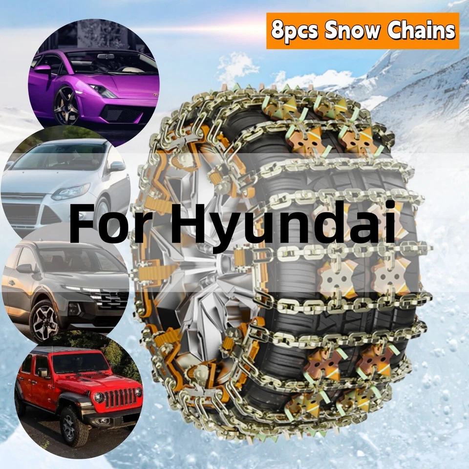 For Hyundai 8pcs Car Wheel Tyre Tire Snow Ice Chains Belt Anti Slip Anti Skid US Foto 1 de 4