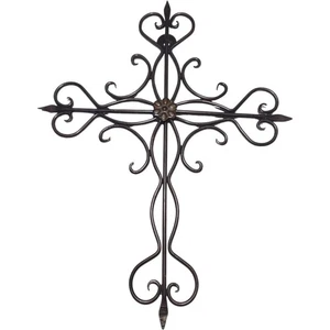 Vintage Schmiedeeisernes Kreuz Filigran Metall Wandbild Christlich Religiös 11x14 - Bild 1 von 13