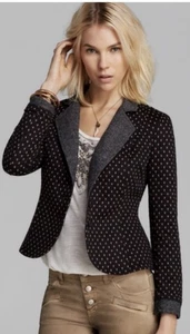 Free People Blazer Black Tan Diamond Textured Polka Dot Tweed Women's XS - Picture 1 of 8