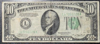 1934 A $10 TEN DOLLAR Green Seal -Circulated Federal Reserve Note #028A - Image 1 of 4