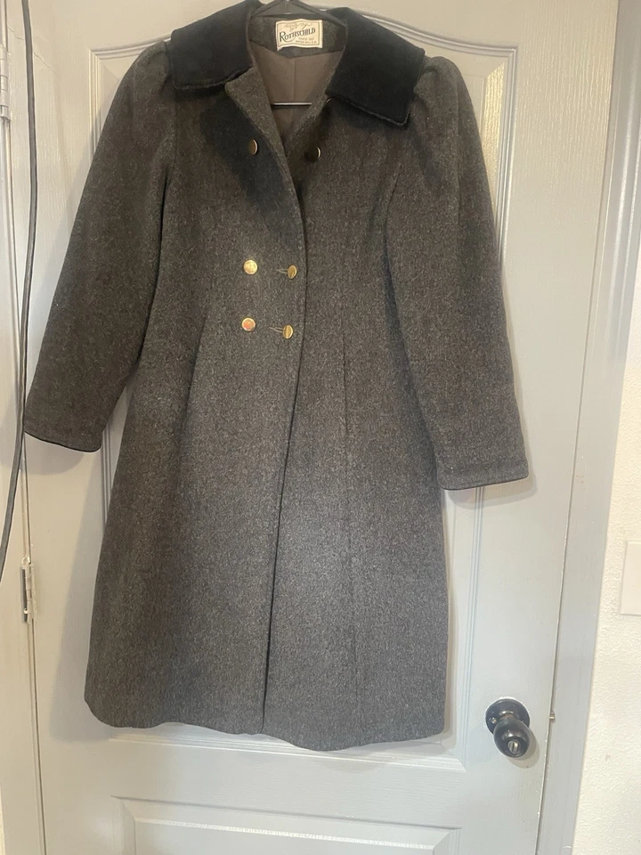 VTG Rothschild Pea Coat 100% Wool Girls Size 10 Gray Velvet Collar  Made USA - Image 1 of 4