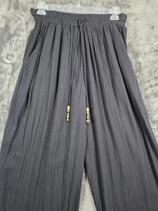 Vintage Carole Little Ribbed Wide-Leg Pants Navy Blue Drawstring Beaded Size 14 - Picture 1 of 11