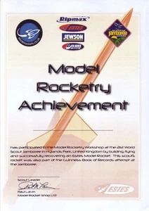 Certificado del Programa de Logros de Cohetería Modelo Jamboree Scout Mundial 2007 ~Como Nuevo - Imagen 1 de 1