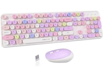 UBOTIE Colorful Computer Wireless Keyboards Mouse Combos, Typewriter Flexible Ke - Image 1 of 4