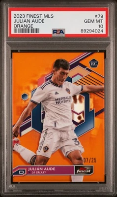 2023 TOPPS FINEST MLS ORANGE REFRACTOR #79 JULIAN AUDE 7/25 PSA 10 - Image 1 of 2