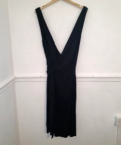 Mango Womens Dress Size UK 10 12 Deep V Plunge Faux Wrap Midi Minimalist LBD - Picture 1 of 9