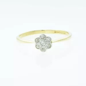 Anello antico a grappolo margherita in oro 18 kt e diamanti platino circa 1900-10 - Foto 1 di 3