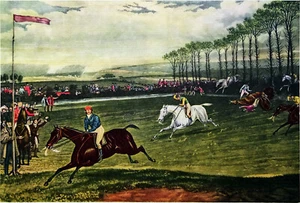 ANGLETERRE - STEEPLE CHASE de la VALLEE d'AYLESBURY - Gravure en couleur - Picture 1 of 2